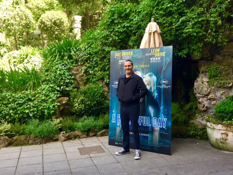 Joaquin Phoenix alla presentazione di A Beautiful Day a Roma. Foto M. Santacatterina