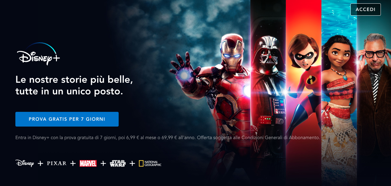L'home page di Disney Plus