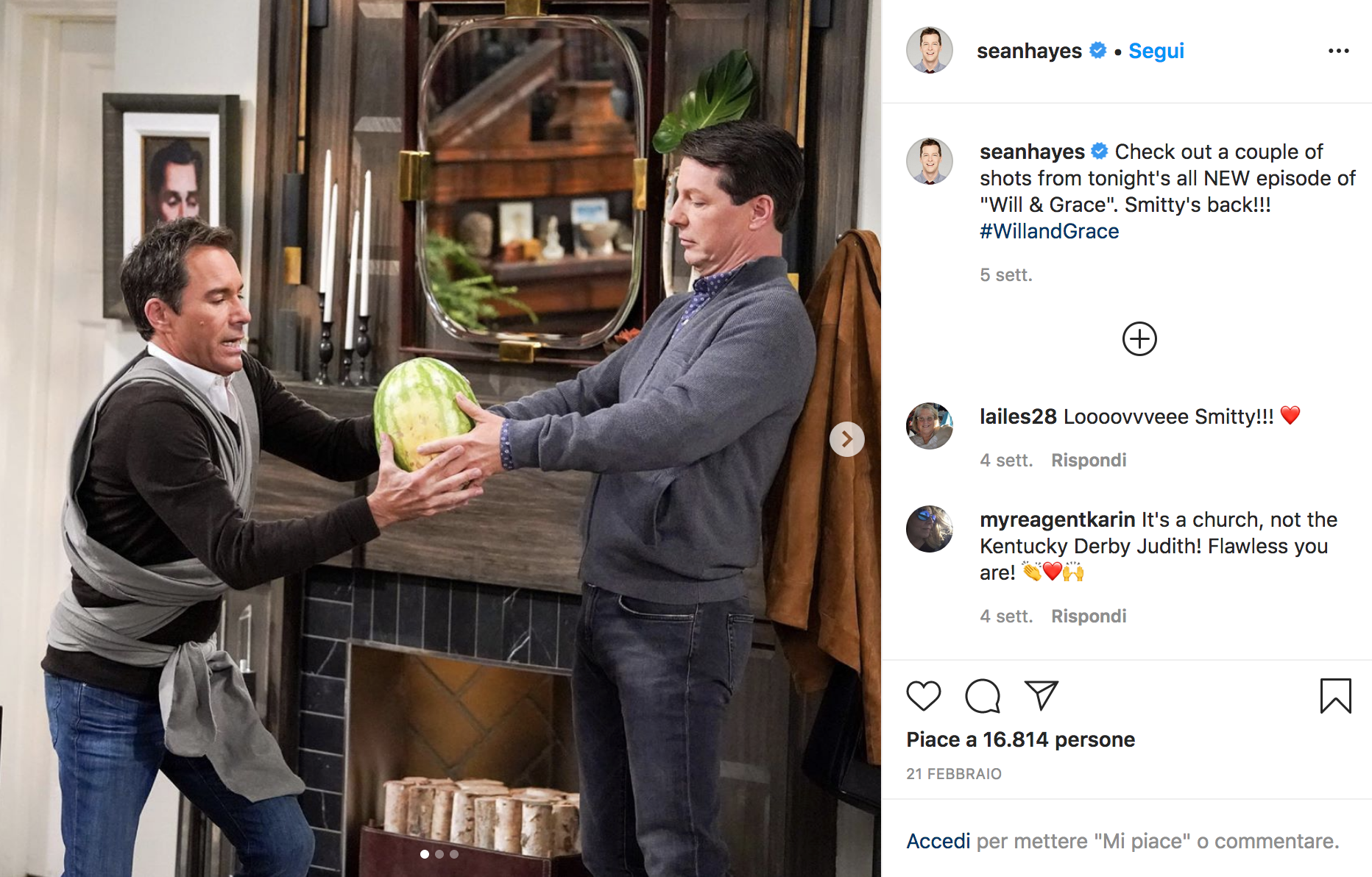Eric McCormack e Sean Hayes in Will & Grace Will & Grace