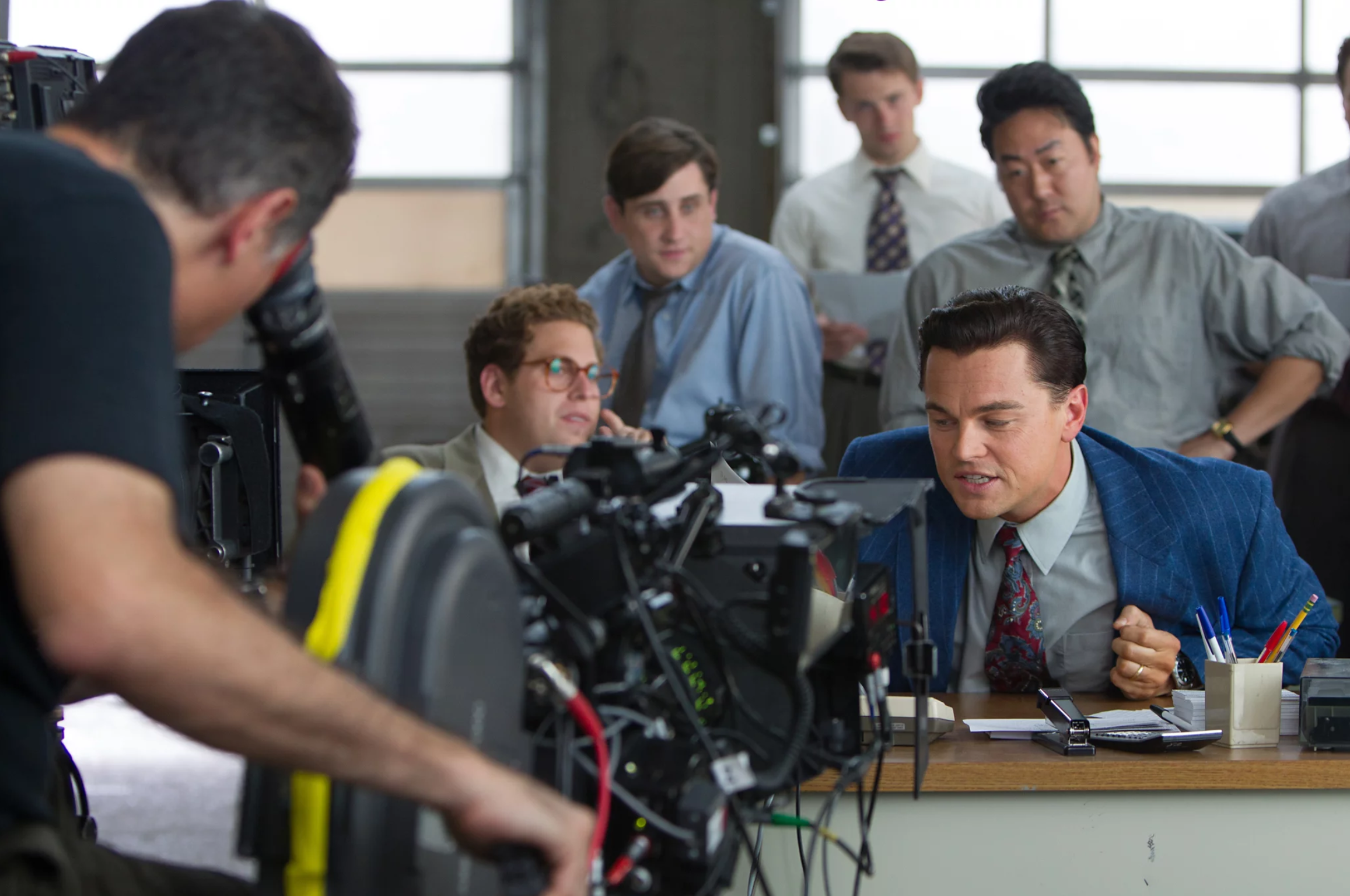 Jonah Hill e Leo DiCaprio sul set di The Wolf of Wall Street