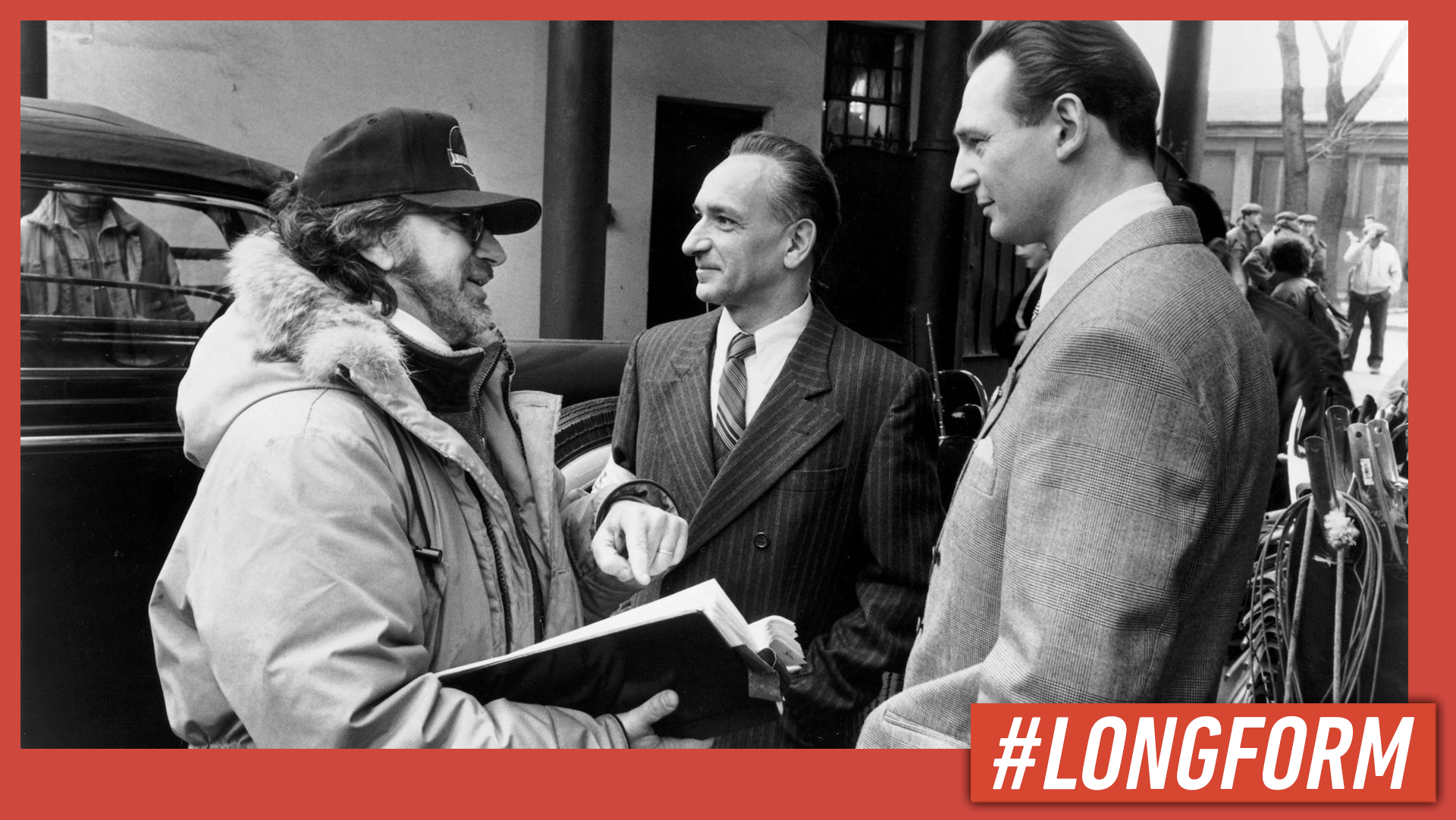 Steven Spielberg, Ben Kingsley e Liam Neeson sul set di Schindler's List