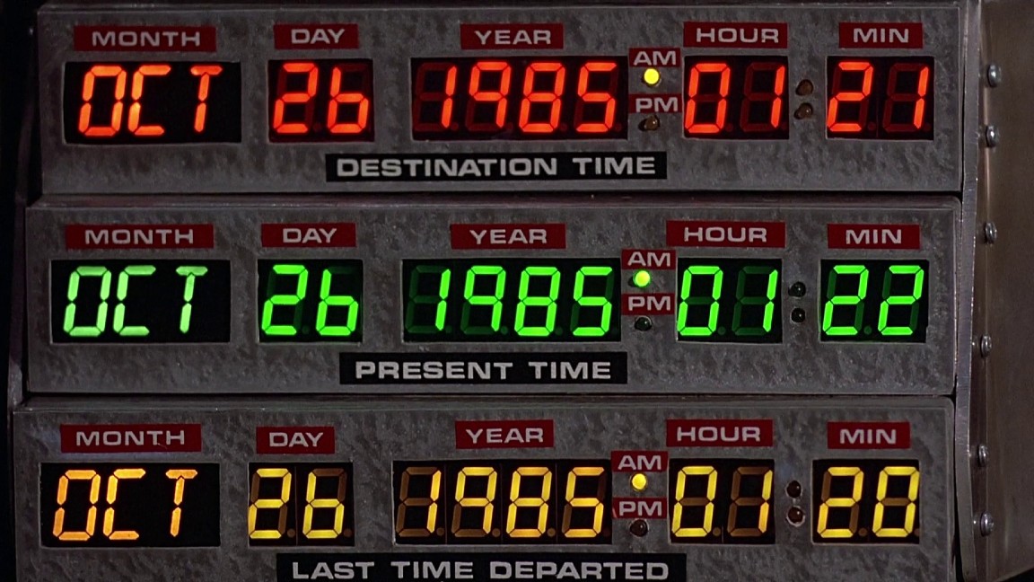 26 ottobre 1985: la prova del primo viaggio nel tempo di Doc e Marty in una scena di Ritorno al futuro